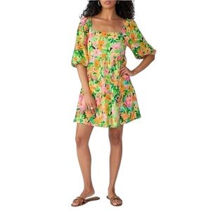 Sanctuary Green Floral Linen Blend Mini Dress Women’s US S